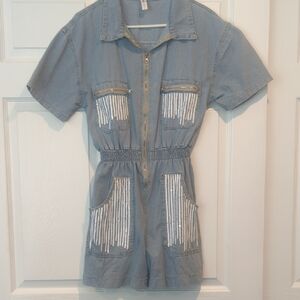 Embellished Denim Romper